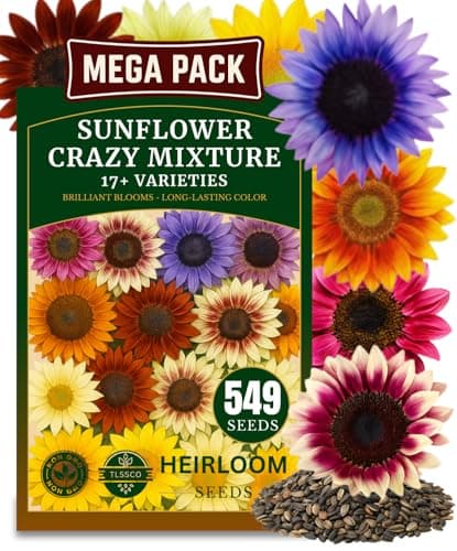 TLSSCO Sunflower Seeds for Planting (17 Varieties, Crazy Mixture), 549+ USA Premium Non-GMO Sunflower Seeds for Planting Indoor & Outdoor, Attracts Butterflies & Bees, Pack for 2026