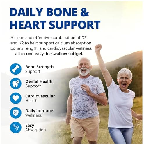 CanPrev - D3 & K2 Vitamin Supplement 60 Softgels 60-Day Supply - K2 MK7 Cholecalciferol Vitamin D3 Supplement - Organic Coconut Oil for Improved Absorption - Helps Build & Maintain Teeth & Bone Health