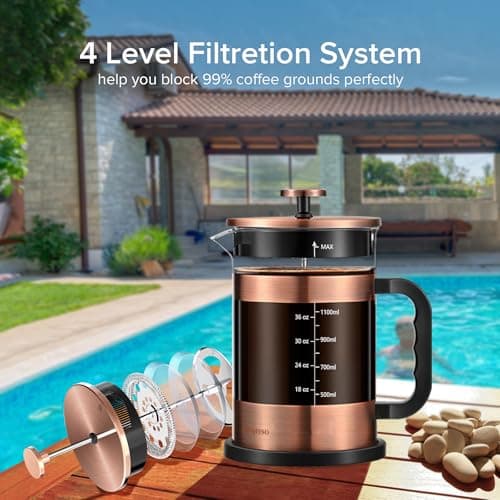 QUQIYSO French Press Coffee Maker 51oz, Large French Press, Thickened Glass — view 4