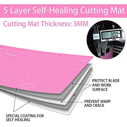Headley Tools 18"x12" Thickened Self Healing Cutting Mat, A3 Rotary Cutting Sewing Mat for Crafts, Double Sided 5-Ply Table Cutting Board for Fabric Quilting Art Hobby Project, Pink/Purple — view 2