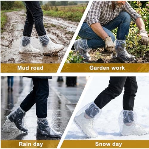 12 Pcs Waterproof Shoe Covers for Rain, Non-Slip Disposable Rain Shoe Covers, Plastic Shoe Ponchos, Thickened PE Material Boot Covers for Men and Women (Clear) — view 4
