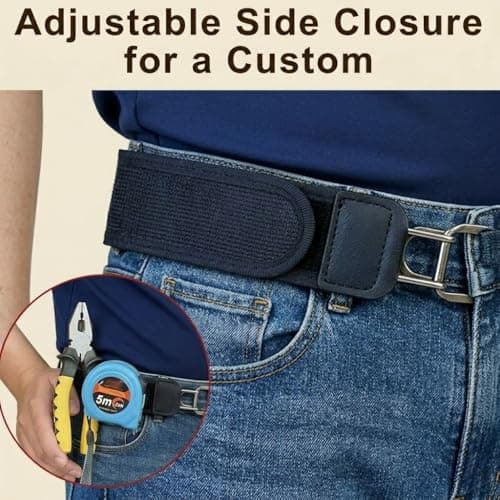 4PCS Buckleless Belt for Men Women, Tactical Metal Hook Elastic Belt, Adjustable No Buckle Side Belt for Pants, Comfortable Stretch Waist Belt for Work Travel Everyday Wear — view 4