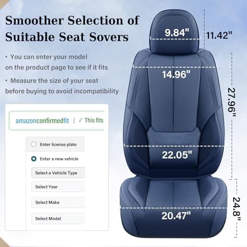 Coverado Seat Covers, Car Seat Covers Front Seats, Car Seat Cover, Car Seat Protector Waterproof, Car Seat Cushion Nappa Leather, Blue Seat Covers Carseat Cover Universal Fit for Most Cars — view 4