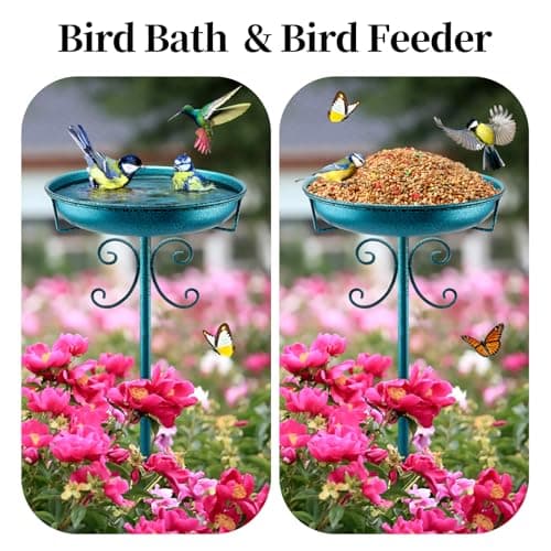 Daoeny 35In Metal Bird Bath for Outside, Vintage Freestanding Birdbaths & Birdfeeder, Bird Baths Feeder Bowl for Outdoors Garden Patio Yard Lawn Decor, Upgraded 5-Pronged Base (Blue) — view 3