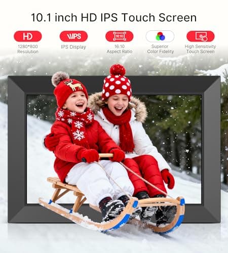 Frameo 10.1 Inch WiFi Digital Picture Frame, 1280x800 HD IPS Touch Screen Photo Frame Electronic, 32GB Memory, Auto-Rotate, Wall Mountable, Share Photos/Videos Instantly via Frameo App from Anywhere — view 3