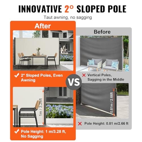 VEVOR Retractable Side Awning, UV 50 71''x118'' Rugged Full Aluminum Rust-Proof, Patio Sunshine Screen, 280 g Thicken Privacy Divider Wind Screen, Suitable for Yard, Roof Terraces and Pools, Beige — view 2