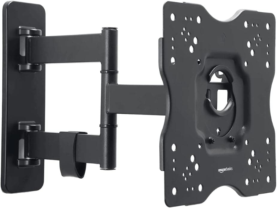 Amazon Basics Full Motion Articulating TV Wall Mount, with Swivel and Tilt, for 26" to 55" TVs and Flat Panels up to 80 Lbs, VESA Compatible, Single Stud, Black