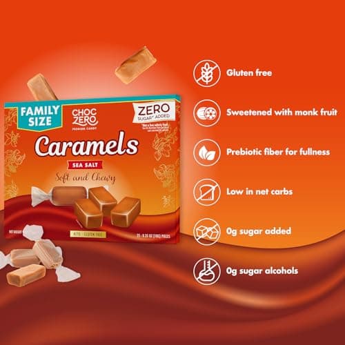 ChocZero Sea Salt Caramels, Sugar Free Caramel Candy, Soft & Chewy, No Sugar Alcohols, Keto, Low Carb, High Fiber, 9 oz Box — view 3