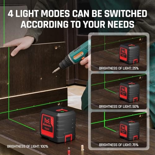 Self-Leveling Laser Level, 100Ft Green Cross Line Rotary Laser Tool - 4 Brightness Modes, Manual & Pulse Mode for Indoor/Outdoor Use, IP54 Waterproof with Carrying Bag