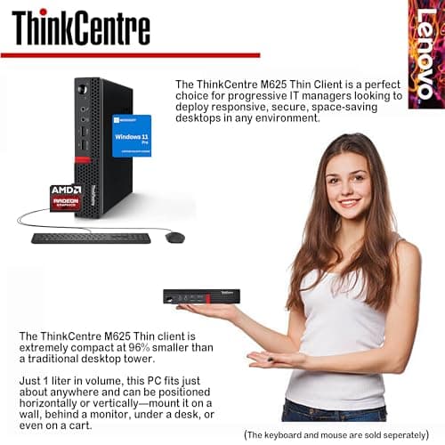 Lenovo Business Mini Desktop PC, AMD Processor, 4GB DDR4 RAM, 128GB PCIe SSD Drive, Dual Display Support, Wi-Fi, Bluetooth, USB & Ethernet Port, Windows 11 Pro, w/Keyboard & Mouse