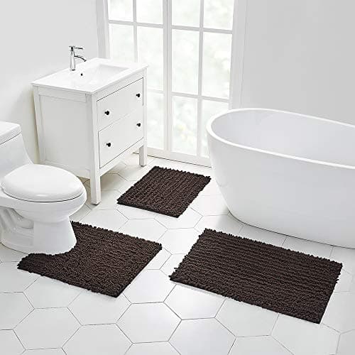 Walensee Bathroom Rug Non Slip Bath Mat (24x17 Inch Brown) Water Absorbent Super Soft Shaggy Chenille Machine Washable Dry Extra Thick Perfect Absorbant Best Small Plush Carpet for Shower Floor — view 7