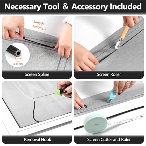 Secopad Screen Repair Kit, Screen Door Mesh Replacement Kit, Durable Fiberglass Mesh Screen Roll with Tools for Windows Doors Patio and Porch Screens (Black)