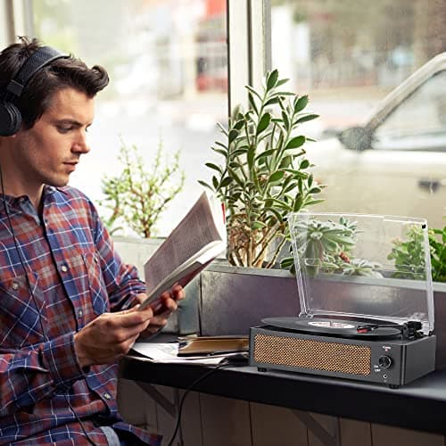 Vinyl Record Player with Speaker Vintage Turntable for Vinyl Records, Belt-Driven Turntable Support 3-Speed, Wireless Playback, Headphone, AUX-in, RCA Line LP Vinyl Players for Sound Enjoyment Black — view 7