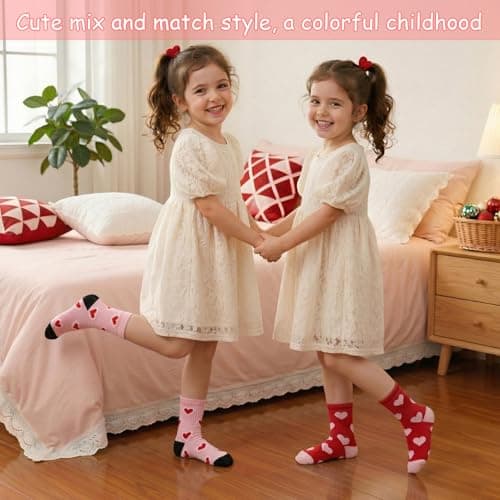 scenicamp 6 Pack Kids Athletic Crew Socks 6-9 Years, Heart Pink — view 5