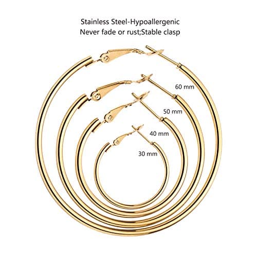 5 Pairs Gold Plated Hoop Earrings for Women, 14K Gold Plated Hypoallergenic Stainless Steel Hoop Earrings Set, Lightweight Large Small Gold Hoops Set — view 2