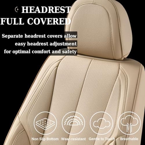 Coverado Seat Covers, Car Seat Covers Front Seats, Car Seat Cover, Car Seat Protector Waterproof, Car Seat Cushion Nappa Leather, Beige Seat Covers Carseat Cover Universal Fit for Most Cars — view 2