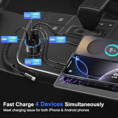 3 Pack USB C Car Charger, 4-Port 65W Dual 12V USB-A & USBC Cigarette Lighter Adapter Plug with Voltmeter PD/QC 3.0 Fast Charging Car Phone Charger for iPhone 17 16e 15 14 13 12 Pro Max, Android-Black — view 3