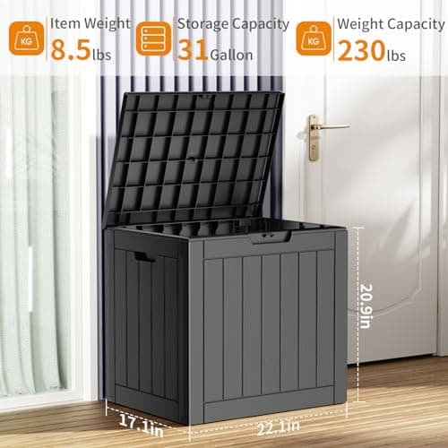 31 Gallon Resin Deck Box, Lockable Patio Outdoor Storage Box for Furniture, Garden Tools and Tools Storage, Waterproof Outside Storage Boxes - Black — view 4