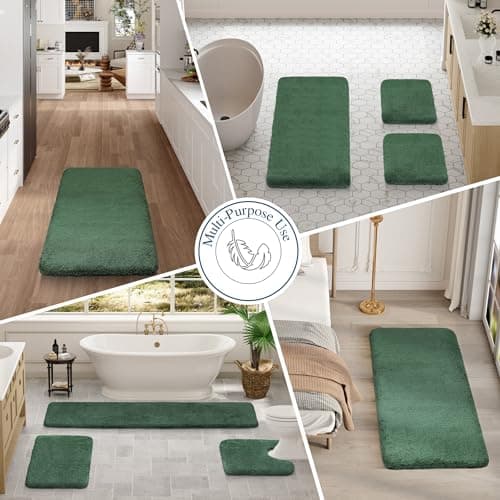 Walensee Large Bathroom Rug (24 x 48, Hunter Green) Extra Soft and Absorbent Shaggy Bathroom Mat Machine Washable Microfiber Bath Mat for Bathroom, Non Slip Bath Mat, Luxury Bathroom Floor Mats — view 5