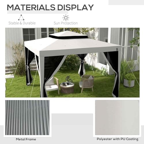 Outsunny 10' x 10' Canopy Tent with Double Tier Roof, Mesh Netting Party Tent for Outdoor, Backyard, Patio, Garden, Grey — view 4