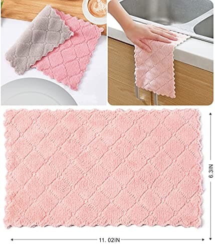 12 Pack Kitchen Towels Quick Dry Washcloths, Coral Velvet Dishtowels Multipurpose Reusable Dish Cloths, Soft Tea Towels Absorbent Cleaning Cloths Double-Sided Microfiber Towel Lint Free Cleaning Rags. — view 5