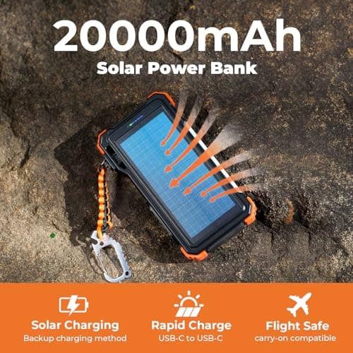 BLAVOR Solar Power Bank 20000mAh Built-in Cables, Wireless Charger for Phones & Apple Watch, 20W Fast Charging Battery Pack with USB C, Flashlight, Solar Charger for iPhone, iPad, iWatch, Samsung — view 2