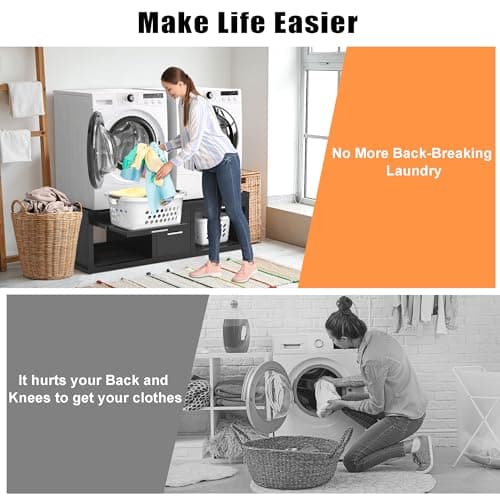 GDLF Washer and Dryer Pedestals, Universal Fit Washer and Dryer Stand with Pull-Out Shelf, 58.1"x29.1"Laundry Pedestal with Storage, 800LBS Capacity，Black — view 2