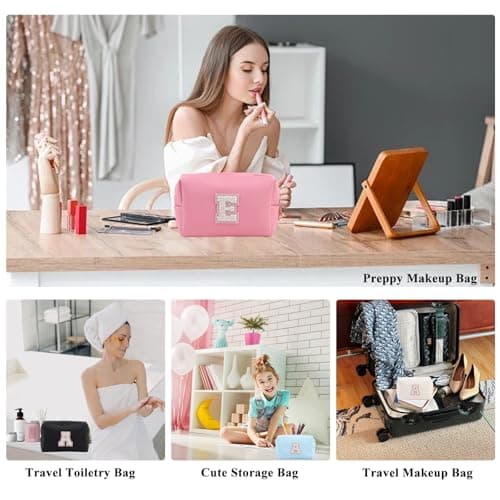 Makeup Bag for Women,Personalized Lettered Embroidered Zippered Cosmetic Bag,Travel Makeup Bag Portable Waterproof Cosmetic Toiletry Bag, Cute Cosmetic Pouch as a Gift for Girl — view 5