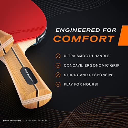 PRO-SPIN Ping Pong Paddles - High-Performance Set with Premium Table Tennis Rackets, 3-Star Ping Pong Balls, Compact Storage Case | Professional Quality Ping Pong Paddle Set (Red, 2-Player Set) — view 2
