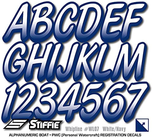 STIFFIE Whipline White/Navy 3" Alpha-Numeric Registration Identification Numbers Stickers Decals for Boats & Personal Watercraft — view 4