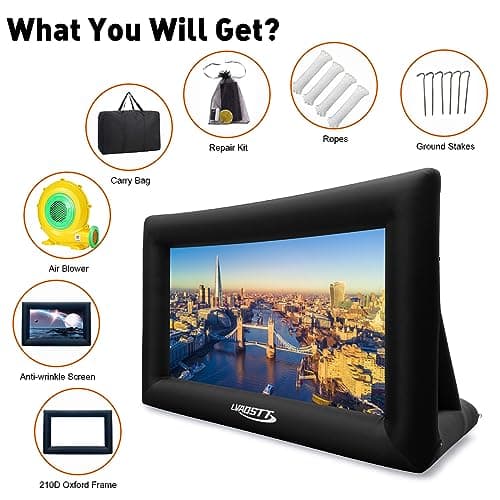 Inflatable Projector Screen, 16FT Blow Up Movie Screen Outdoor Projector, Easy Set Up One-piece Design Front & Rear Projection with Air Blower for Outside Backyard Family Movie Night Pool Party — view 4