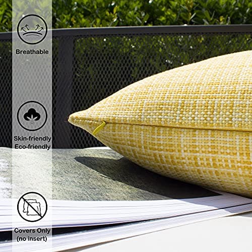 Kevin Textile Pack of 2 Decorative Outdoor Waterproof Throw Pillow Covers Lumbar Pillowcases Modern Cushion Cases for Patio Couch Bench 12 x 20 Inch Yellow — view 2