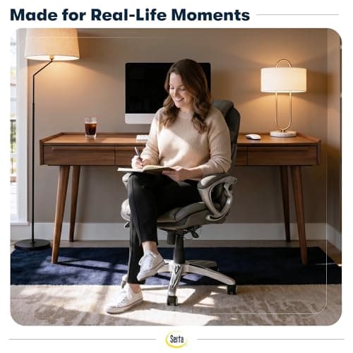 Serta Bryce Executive Office Chair - Ergonomic Computer Desk Chair with Patented AIR Lumbar Technology - Adjustable Height - Memory Foam Body Pillows - 360° Swivel Rolling Base - Bonded Leather - Gray — view 2