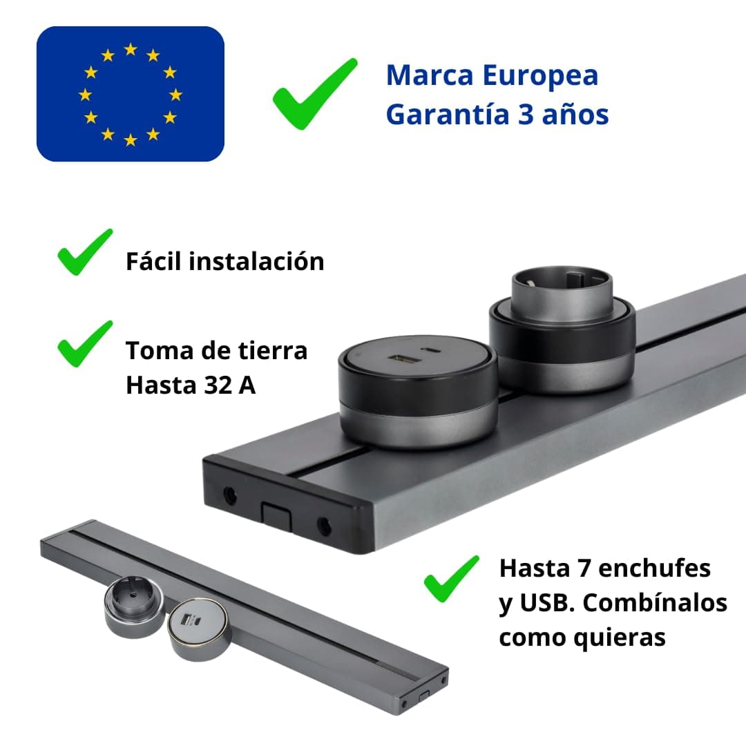 [Garantía Europea] Carril Enchufe Pared, hasta 7 Tomas, Regleta Lineal, raíl Modular, conexión Deslizante, Riel eléctrico, Power Strip, 50cm (4 shucko + 1 USB) — view 2
