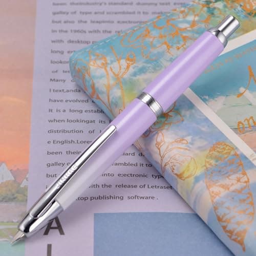 Jinhao 10 Press Fountain Pen with Box, Gradient Light Purple Retractable Fine Nib with Ink Converter Set (Silver Clip) — view 5