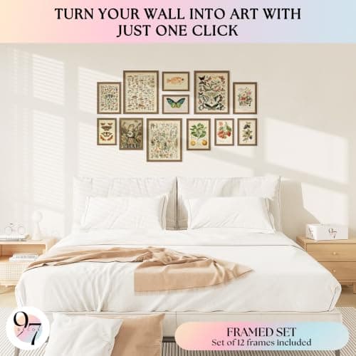 97 Decor 12 Pcs Cottagecore Wall Art Set - Vintage Posters For Room Aesthetic, Botanical Gallery Wall Prints For Bedroom, Cottage Core Room Decor For Home, Dorm, Living Room (Unframed) — view 2