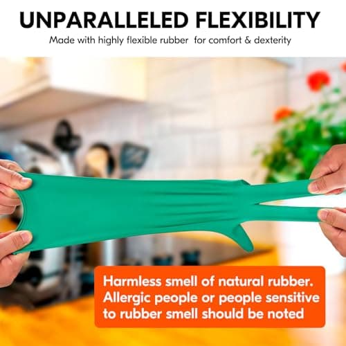 Vgo 10Pairs Reusable Household Cleaning Gloves,Rubber Dishwashing gloves,Extra Thickness,Long Sleeves,Kitchen Cleaning/Working/Painting/Gardening/Pet Care(L,Green,HH4601) — view 4