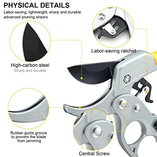 MEPEREZ Premium Germany - Steel Pruning Shears, Work 3 Times Easier, Pruners Heady Duty, Sharp Garden Clippers Cuting Florist Flower, Hedge, Herb, Rose, Indoor Live Plants, Arthritis Weak Hand Snips