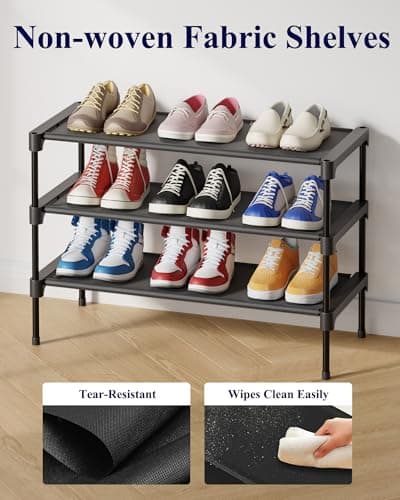 Kitsure Shoe Rack - Non-Woven Shoe Rack Shelf, Shoe Organizer for Closet, Entryway, Garage & Corridor, Stackable Shelves, 70 x 30 x 47cm, Black — view 5