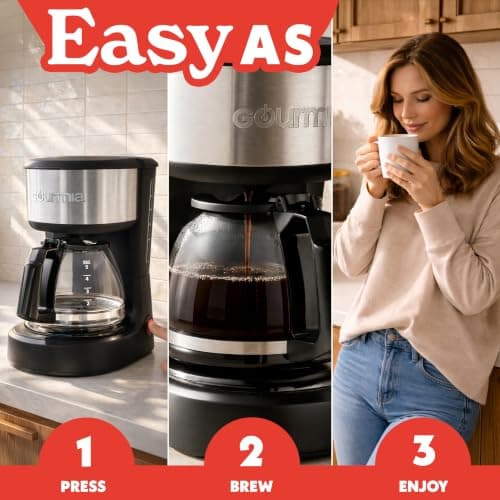 Gourmia 5 Cup One-Touch Drip Brew Coffee Maker – Pause and Serve, Automatic Keep Warm, Easy View Water Window, Compact, Stainless Steel Accents, Black — view 11