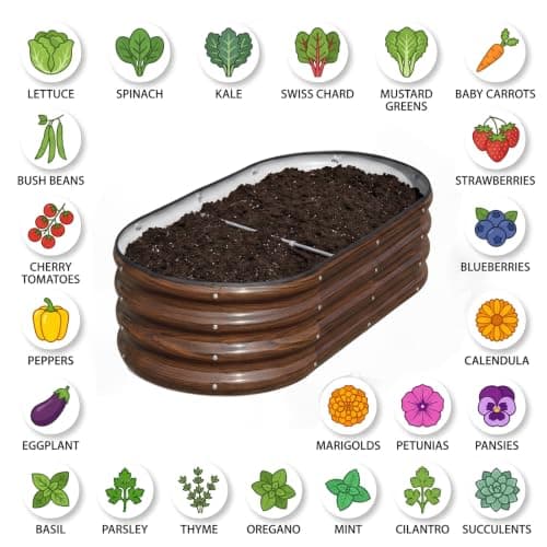 SnugNiture Galvanized Raised Garden Bed Outdoor, 2 Pcs 4x2x1ft Oval Metal Planter Box for Planting Plants Vegetables, Brown — view 4