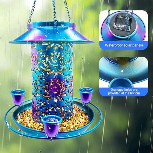 ENKAP Solar Bird Feeder for Outdoors, 3 Nectar Cups for Hummingbirds, Metal Squirrel-Proof Weatherproof, 2-in-1 Garden Lantern Auto Light at Night, Perfect for Birthdays, Christmas, Bird Lovers — view 4