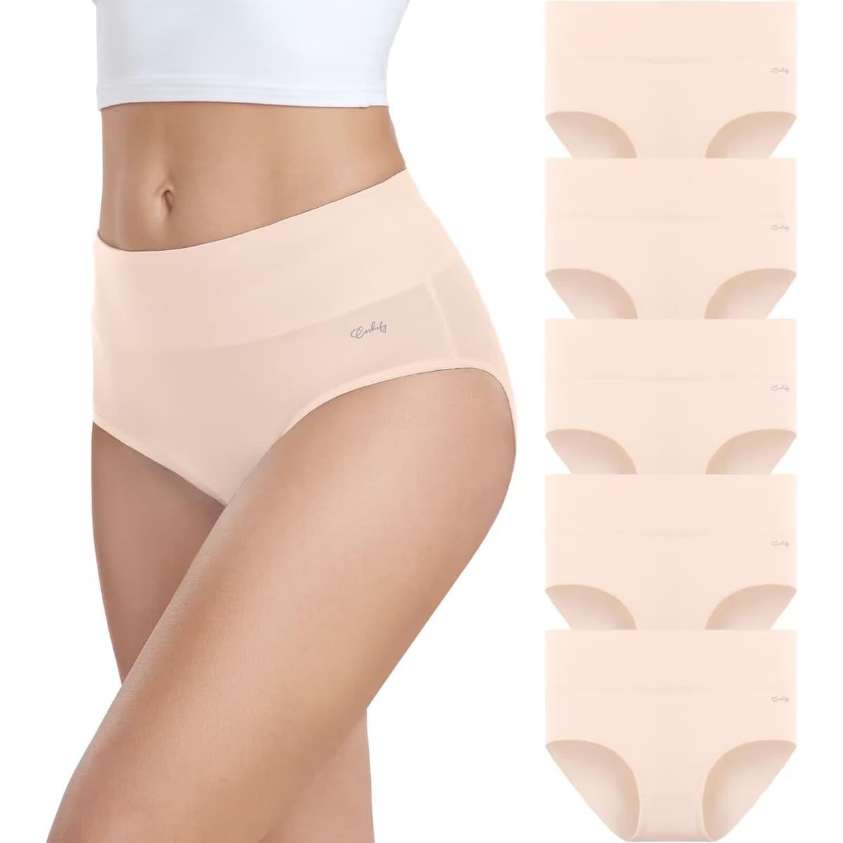 coskefy Underwear Women, High Waisted Cotton Knickers Ladies Full Briefs Soft Panties Slight Tummy Control Pants 5 Pack — view 12