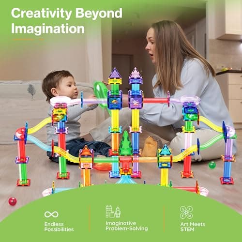 PicassoTiles Marble Run 200 Piece Magnetic Tile Race Track Toy Play Set STEM Building & Learning Early Educational Child Magnet Construction Block Creative Kit Boys & Girls Age 3+ Year Old Toys PTG200 — view 5