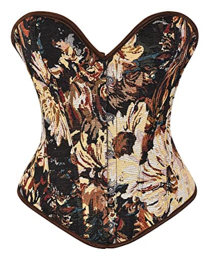 Alivila.Y Fashion Womens Vintage Floral Denim Overbust Corset Bustier Top, Black Short Torso, Medium