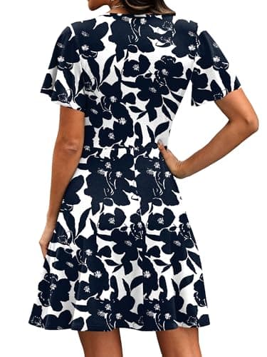 RUMIA Sundresses for Women 2026 Summer Beach Dresses Party A-line Wrap V Neck Dress Spring Clothing Floral Navy 02 L — view 4