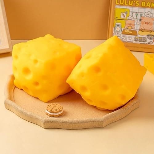 Yellow Cheese Squishy Toy Slow Rising Soft Squeeze Fidget Toy Stress Relief Sensory Desk Toy for Kids Adults Cute Party Gift — view 2