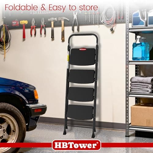 HBTower 4 Step Ladder, Step Stool Foldable with Wide Anti-Slip Pedal, Sturdy Steel Ladders for Home Adults Kitchen — view 8