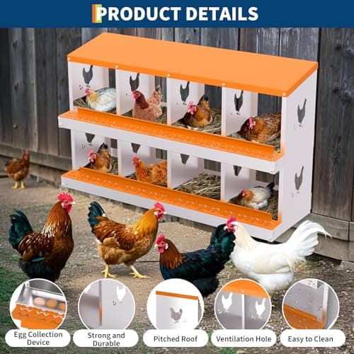 GarveeLife Chicken Nesting Boxes, 8-Hole Roll Away Nest Box for Chicken Coop, Metal Egg Laying Box with Lid Cover to Protect Eggs, Rollout Egg Collection, Vented Holes for Outdoor Chicken Coop — view 4