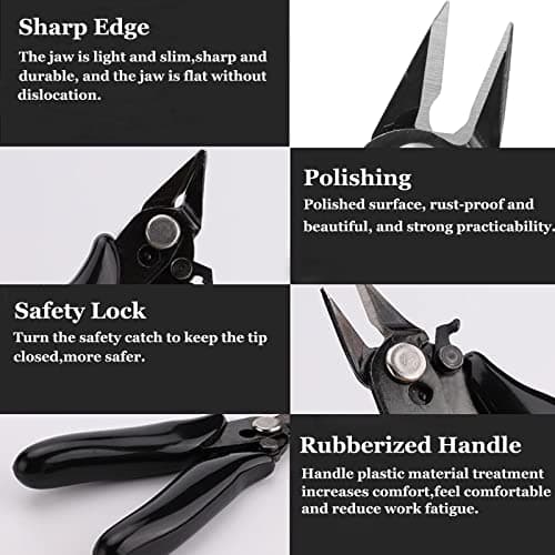 BOENFU 3.5 Inches Mini Cutter with Lock, Flush Cutters, Small Wire Snips, Micro Wire Cutter with Spring, Black — view 3